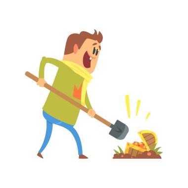 Çizgi film adam buldum bir hazine sandığı, hazine avcısı. Renkli karakter vektör çizim