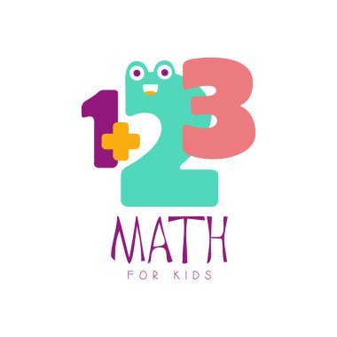 Matematik çocuklar logo sembol için. Renkli el çekilmiş etiket