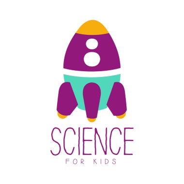 Bilim roket olan çocuklar logo simge için. Renkli el çekilmiş etiket