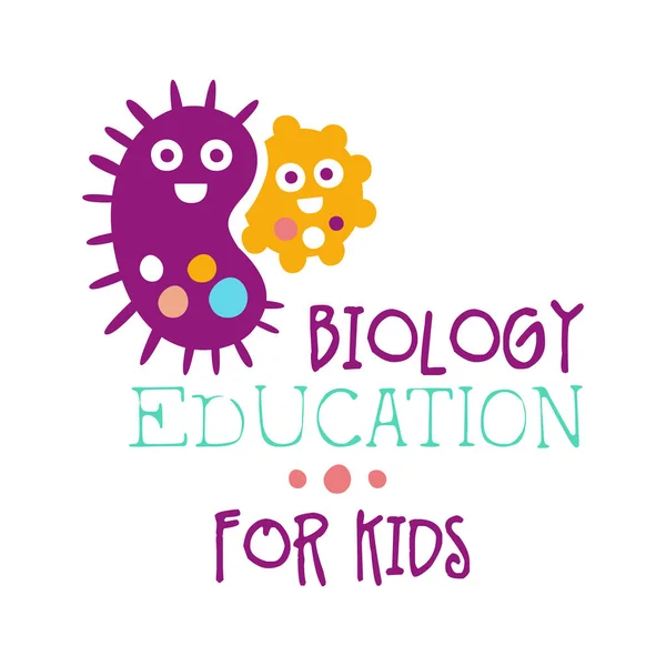 Éducation à la biologie pour enfants logo symbole. Étiquette dessinée à la main colorée — Image vectorielle