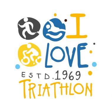 Ben triatlon 1969 logo beri seviyorum. Renkli elle çizilmiş illüstrasyon