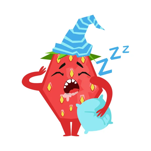 Durmiendo fresa divertida. Lindo caricatura emoji carácter vector Ilustración — Archivo Imágenes Vectoriales
