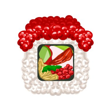 Suşi rulo ile kırmızı havyar. Renkli karikatür çizimi