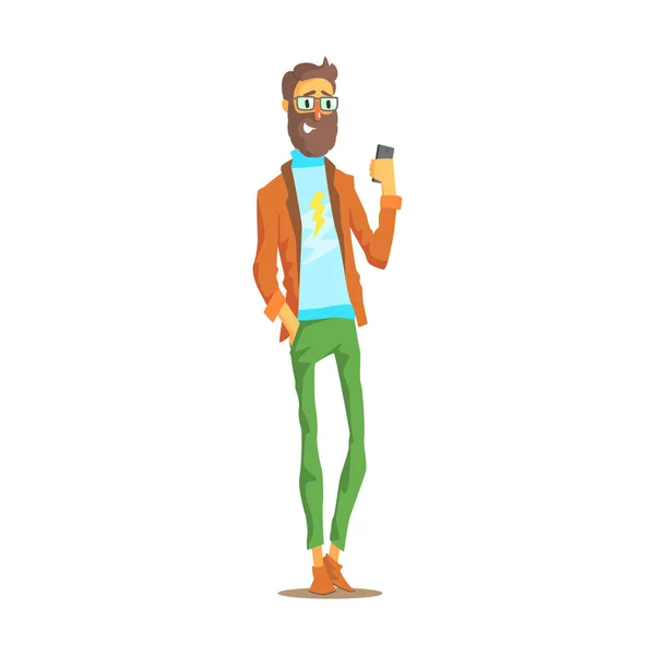 Hipster Mann gekleidet in Hipster-Stil Kleidung bunte Charakter Vektor Illustration — Stockvektor