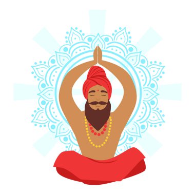 Yogi adam yoga lotus poz, renkli karakter vektör çizim meditasyon