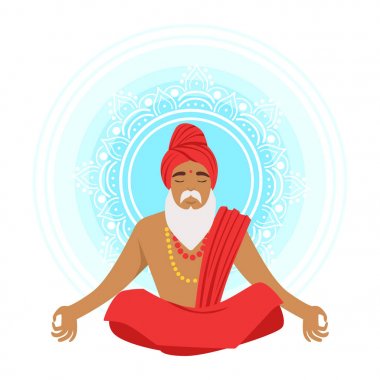 Yogi adam yoga lotus poz, renkli karakter vektör çizim meditasyon