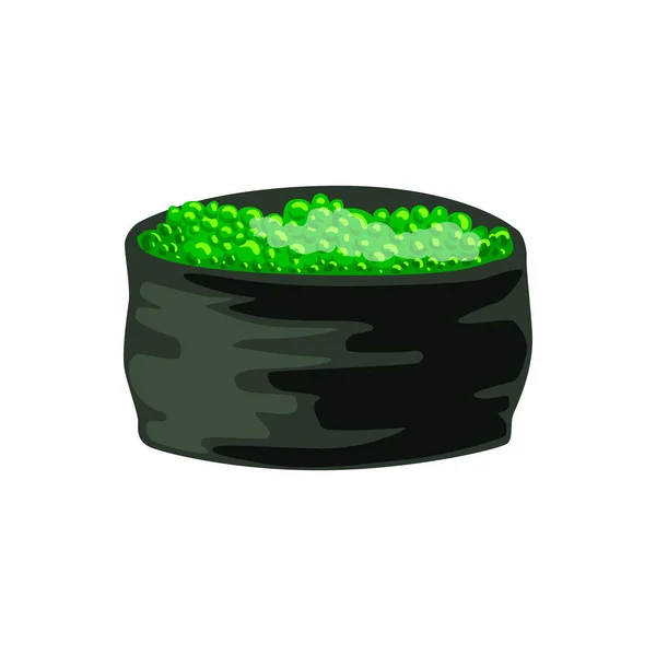 Rolo japonês tradicional recheado com caviar verde, Ikura Gunkan Sushi. Desenhos animados coloridos ilustração —  Vetores de Stock