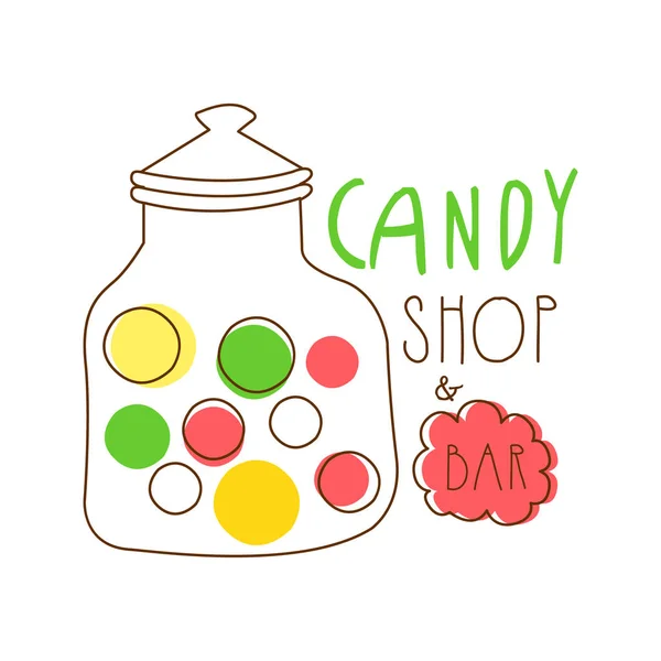 Candy shop logo. Kleurrijke hand getekend etiket — Stockvector