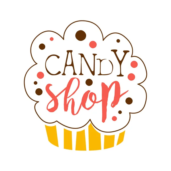 Candy shop logo. Godło Sweet bakery. Kolorowe ręcznie rysowane etykiety — Wektor stockowy
