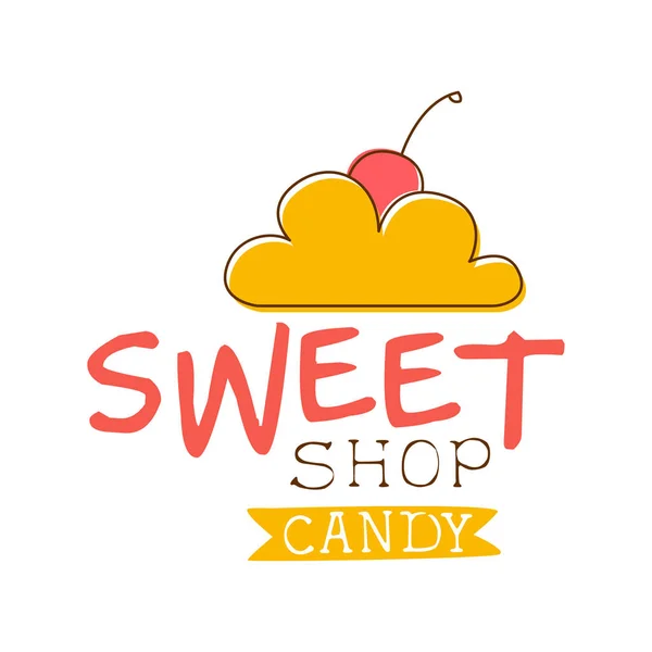 Γλυκιά καραμέλα λογότυπο κατάστημα. Πολύχρωμο χέρι συρμένο ετικέτα — Διανυσματικό Αρχείο