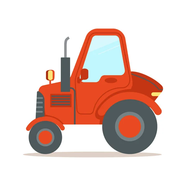 Red tractor, heavy agricultural machinery colorful cartoon vector Illustration — Stock Vector