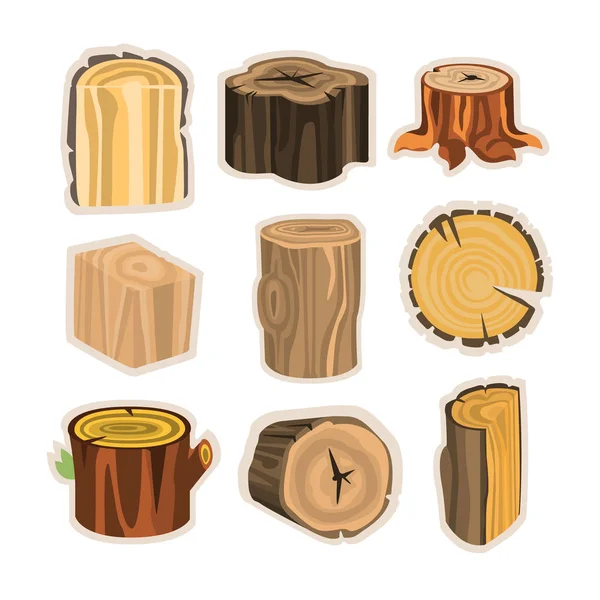 Conjunto de diferentes troncos. Materiales de madera vector Ilustraciones — Archivo Imágenes Vectoriales