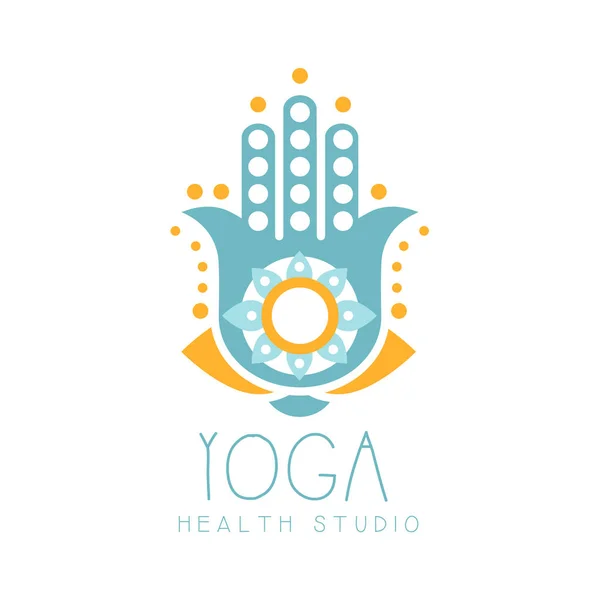 Símbolo del logo de Yoga Health Studio. Insignia de salud y cuidado de belleza, spa, etiqueta del centro de yoga — Vector de stock