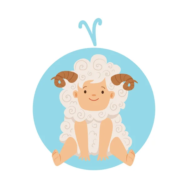 Schattige kleine jongen als sterrenbeeld Ram. Horoscoop symbool kleurrijke karakter vector illustratie — Stockvector