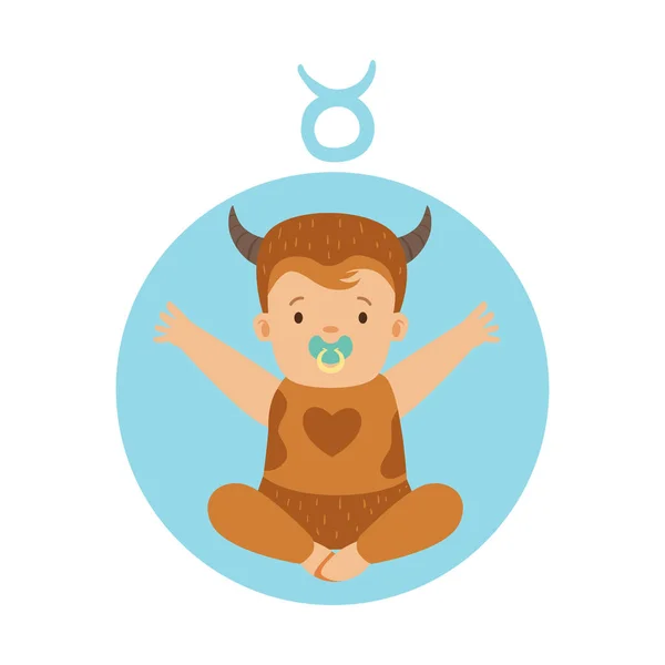 Χαριτωμένο μικρό αγόρι ως αστρολογικό ζώδιο του Ταύρου. Ωροσκόπιο σύμβολο πολύχρωμο χαρακτήρα διανυσματικά εικονογράφηση — Διανυσματικό Αρχείο