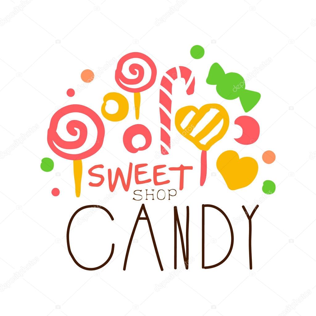 Sweet candy logo. Colorful hand drawn label