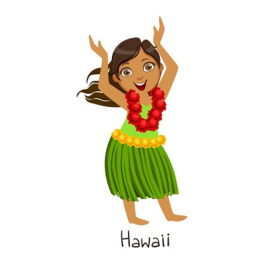 Hawaii ülke ulusal giysileri giyen millet için yaprak etek ve boyun çiçek çelenk geleneksel, kızı