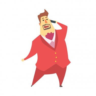Milyoner zengin cep telefonu, komik karikatür karakter yaşam tarzı durum konuşan adam