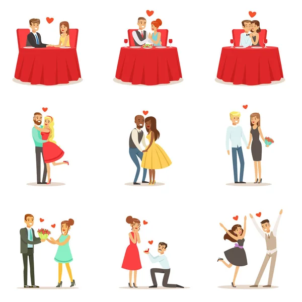 Çiftler aşk romantik Sevgililer günü içinde tarih, aşık ve romantik dizi vektör çizimler