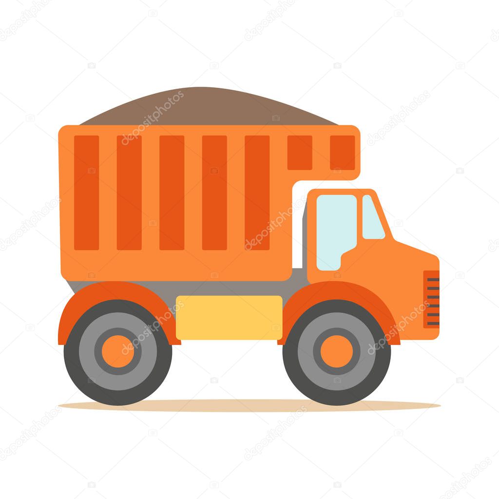 Orange Truck Loaded With Gravel , Part Of Roadworks And Construction Site Series Of Vector Illustrations