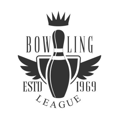 Bowling Ligi vintage etiket. Siyah ve beyaz vektör çizim