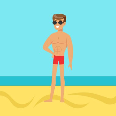 Tropikal bir plajda genç çekici bir genç adam