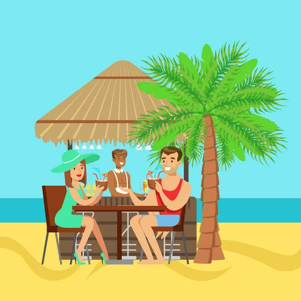 Jong (echt) paar vergadering in het café in de buurt van het strand — Stockvector