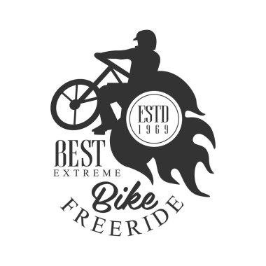 Bisiklet freeride en iyi aşırı vintage etiket. Siyah ve beyaz vektör çizim