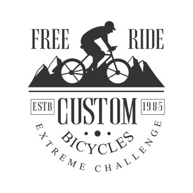 Freeride özel bisiklet aşırı zorluk vintage etiket. Siyah ve beyaz vektör çizim