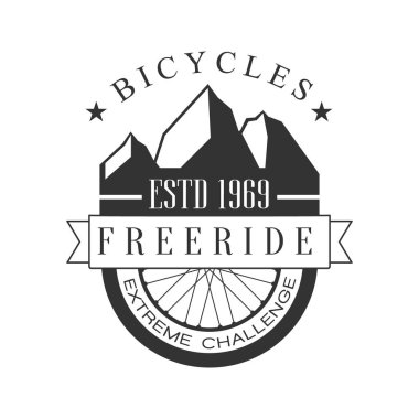 Bisiklet freeride aşırı zorluk vintage etiket. Siyah ve beyaz vektör çizim