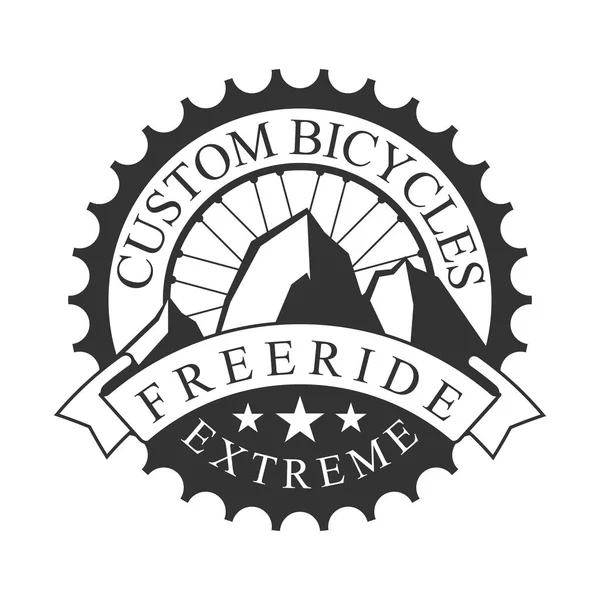 Freeride extremas bicicletas personalizadas etiqueta vintage. Vector blanco y negro Ilustración — Vector de stock