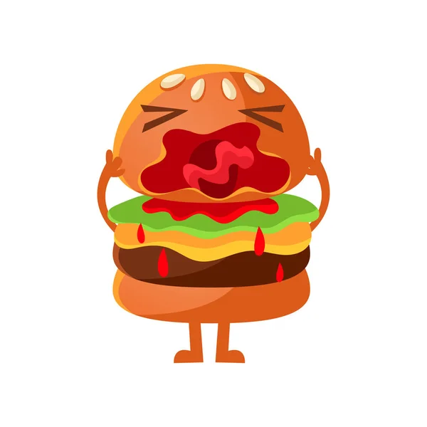 Graciosa hamburguesa llorando y gritando. Caricatura linda comida rápida emoji carácter vector Ilustración — Archivo Imágenes Vectoriales