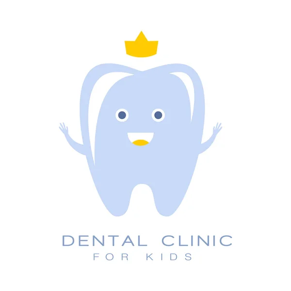 Clinica dentale per bambini logo simbolo, dente blu con corona vettore Illustrazione — Vettoriale Stock
