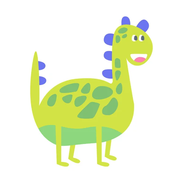 Ładny zabawny zielony dinozaur. Prehistoryczne zwierzęta znak kolorowy wektor ilustracja — Wektor stockowy