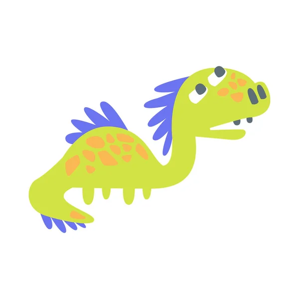 Χαριτωμένο αστείο πράσινο δεινόσαυρος. Πολύχρωμο διάνυσμα προϊστορικών ζώων χαρακτήρα εικονογράφηση — Διανυσματικό Αρχείο