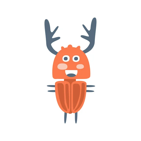 かわいい cartton 鹿カブトムシ、カラフルな文字ベクトル図 — ストックベクタ