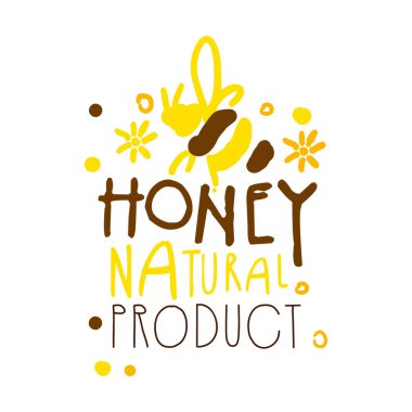 Doğal ürün logosu tatlım. Vektör çizim renkli el çekilmiş