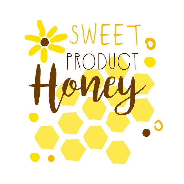 Honigsüßes Produktlogo. bunte handgezeichnete Vektor-Illustration — Stockvektor