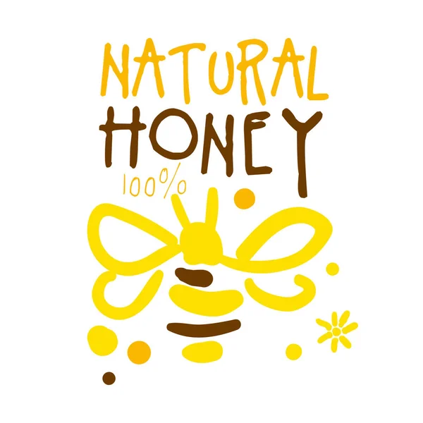 Natürliches Honig-Logo, bunte, von Hand gezeichnete Vektorillustration — Stockvektor