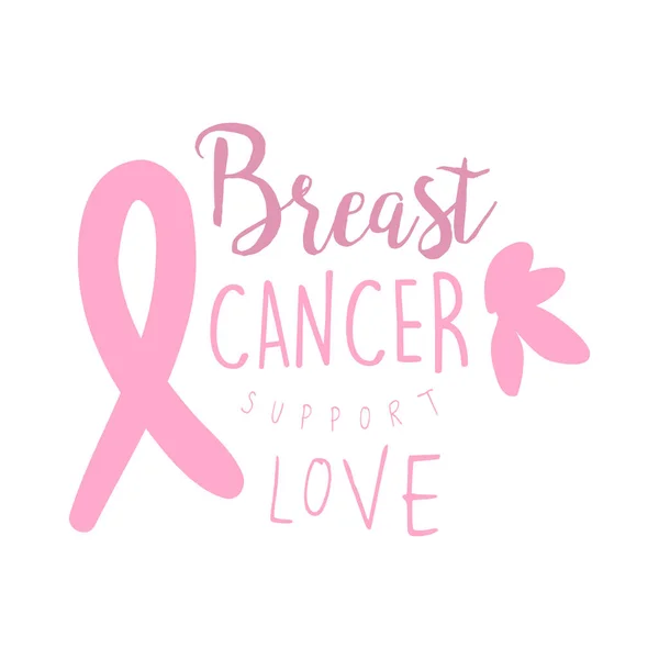 Breast cancer support love label. Hand drawn vector illustration — Stock Vector