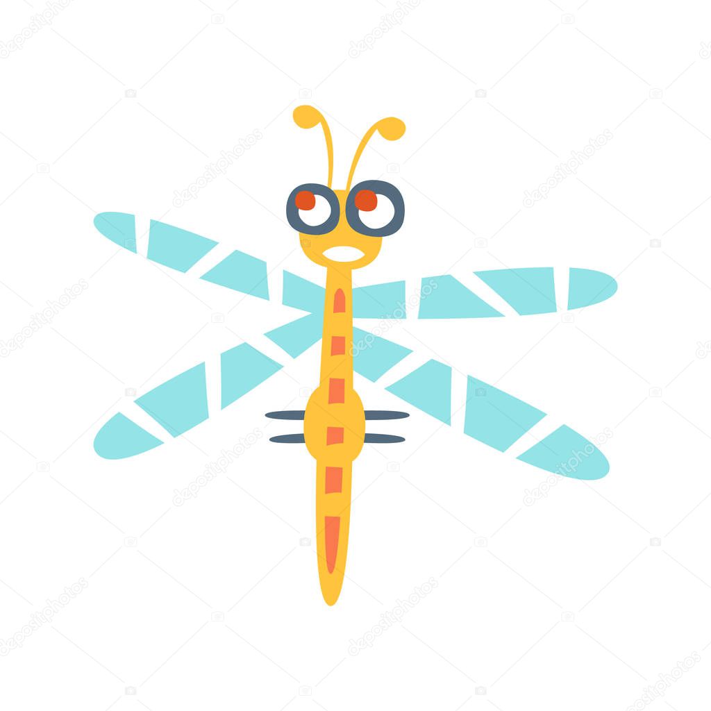 Cartoon funny dragonfly colorful character vector Illustration
