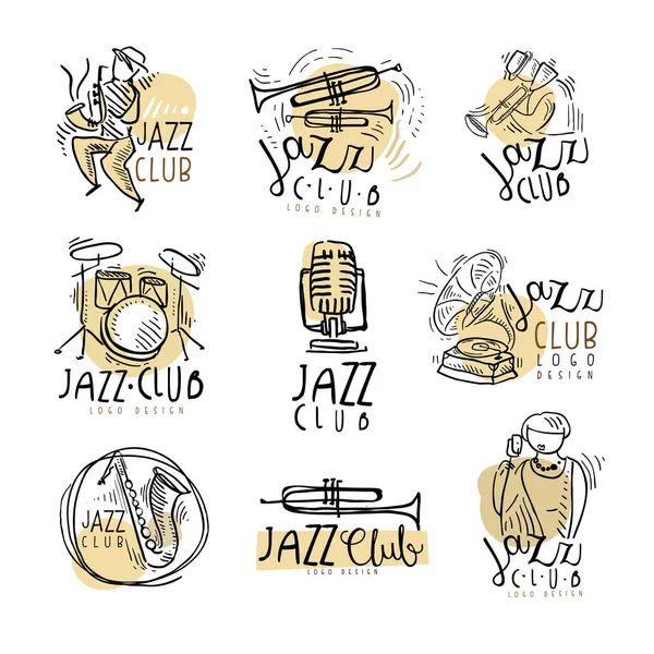Jazz club logo design handgezeichnete vektorillustrationen — Stockvektor
