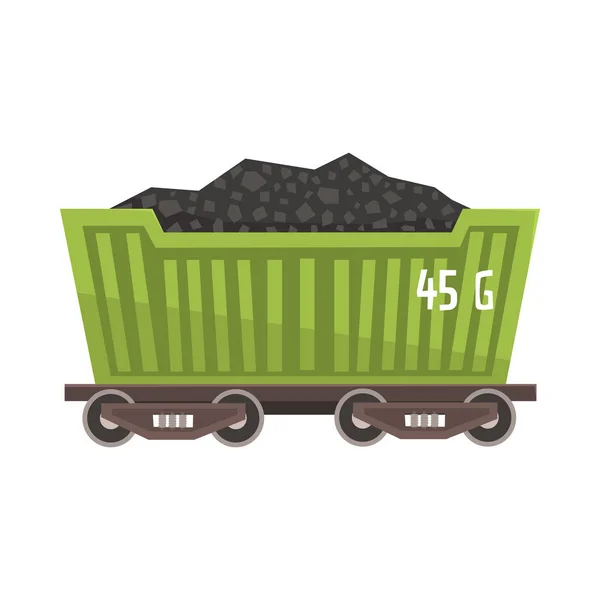 Green railway wagon loaded with coal. Colorful cartoon illustration — Stock Vector