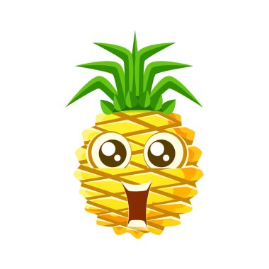 Gülümseyen komik ananas iri gözlü. Sevimli çizgi emoji karakter vektör çizim