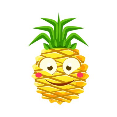 Utangaç komik ananas güçlü duygu. Sevimli çizgi emoji karakter vektör çizim