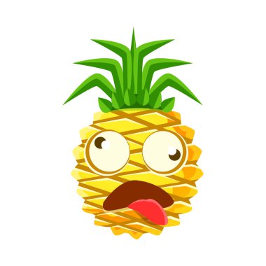 Baş döndürücü ananas güçlü duygu. Sevimli çizgi emoji karakter vektör çizim