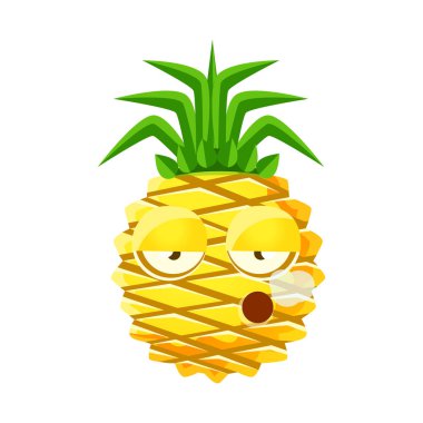 Sigara ananas güçlü duygu. Sevimli çizgi emoji karakter vektör çizim