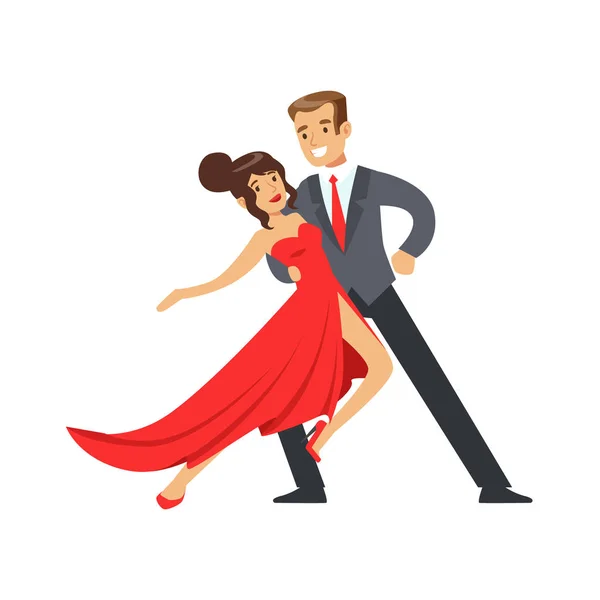 カラフルな文字を踊る若い幸せなカップル ベクトル イラスト — ストックベクタ