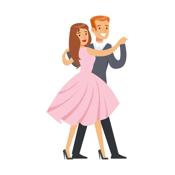 Happy couple danse valse coloré personnage vecteur Illustration — Image vectorielle