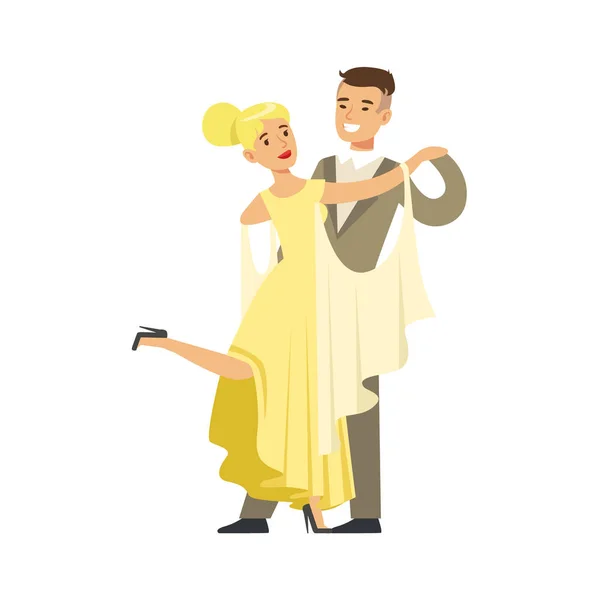 Jonge ballroom dansers in formele kostuums kleurrijke karakter vector illustratie — Stockvector